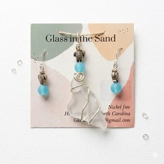 Wire Wrapped White Sea Glass Turtle Jewelry Set Nickel Free Beach Coastal Gift