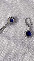 925 Sterling Silver Blue Round Cubic Zirconia Halo Leverback Dangle Earrings