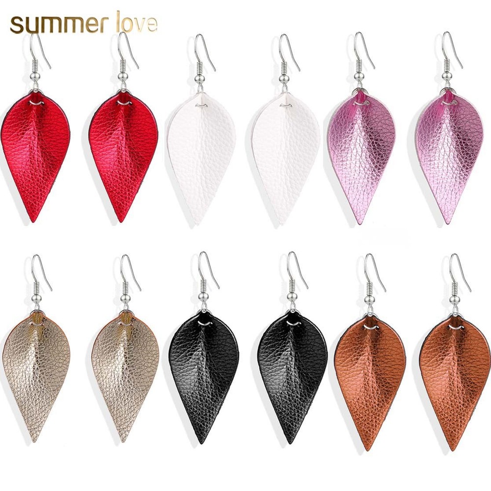 Leaf Leather Teardrop Bohemian Drop Earrings Trendy Jewelry women lady girl gift