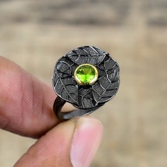 Peridot Black And Gold Plated 925 Sterling Silver Ring S.7 R87230