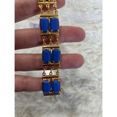 Sorrelli Gold Tone Cobalt Blue Cabochon Statement Link Bracelet w/Safety Chain