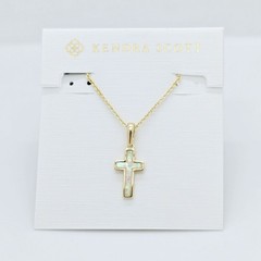 New Kendra Scott Cross Gold Pendant Necklace in White Opal