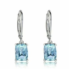 2Ct Cushion Cut Simulated Aquamarine Drop Hook Earring In 14K White Gold Plated
