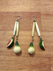 Vintage Fruit Dangle Earrings Watermelon Pear Handmade Retro Cute Jewelry Japan
