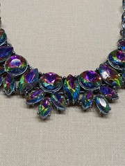 Iridescent Rhinestone Statement Necklace Earrings Set Glass Bib Jewelry ~20″