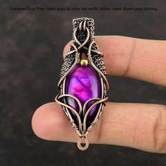 Copper Pink Fire Labradorite Gemstone Engagement Birthday Wire Wrapped Pendant