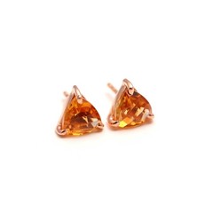 Natural Citrine Trillion Stud Earrings Rose Gold Fill 925Sterling Silver Jewelry