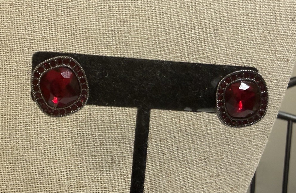 Authentic GIVENCHY red crystal square button post earrings for pierced ears
