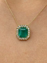Simulated Green Emerald 3Ct Asscher Cut Halo Pendant 14k Yellow Gold Plated