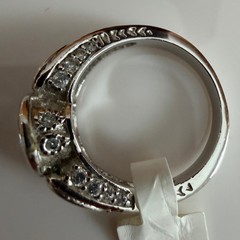 Silver Tone Three Stone Clear Bezel Set Filigree Ring Size 7 PP48