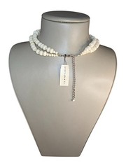 Stephan & Co Women’s Trendy Double Strand Beige Silver Resin Necklace NWT