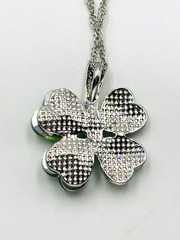 Silver Tone Shamrock Clover Pendant Necklace with Green Crystals St Patrick’s