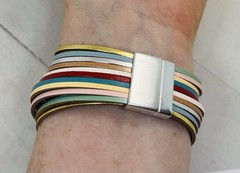 7 Inch BOHO Bracelet made with Aurora Borealis Austrian Crystals and Leather