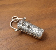 Antiqued Sterling Silver Scroll Ornate Small Cylinder Locket Prayer Box Pendant
