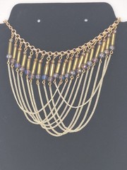 Gold Tone Multi Strand Beaded Necklace Statement Fringe Chain Jewelry
