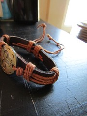 New Old Stock Leather Bracelet With Gold Tone Aries Charm Brown Black