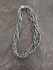 Premier Designs SEASIDE Multi Strand Blue Gray Beaded 18″ Necklace Magnetic