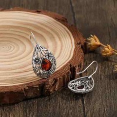 Beautiful Filigree Teardrop Garnet Silver Hook Earrings Great for Everyday Wear