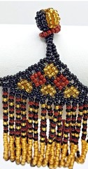 Wide Seed Bead Toggle Bracelet Gold , Black, & Brown glass Beads 6.5″ x 1.5″