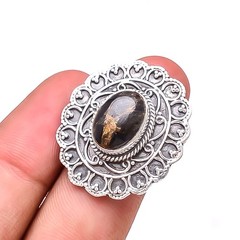 Copper Black Turquoise Handmade Oxidised 925 Sterling Silver Ring S.7 R58834