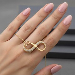 1ct Round Simulated Diamond Valentine Infinity Heart Pendant14K Yellow Gold Over