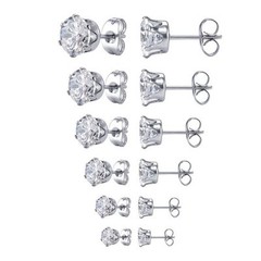 Surgical 316L Stainless Steel Stud Earrings Cubic Zircon Men Women 2PC