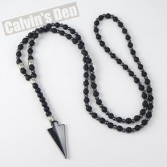 Arrowhead Pendant Matte Black Obsidian Polished Black Onyx Bead Necklace Gift