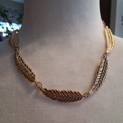 Paparazzi Gold Tone Feather Necklace & Dangle Earrings Jewelry Set