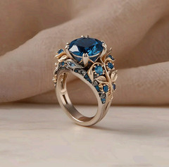 London Blue Topaz Steel Statement Ring Botanical Vine Leaf Cocktail Band