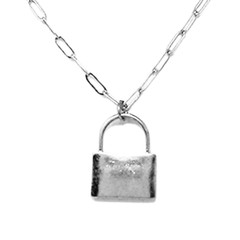 Padlock and Link Chain Pendant Necklace Sterling Silver