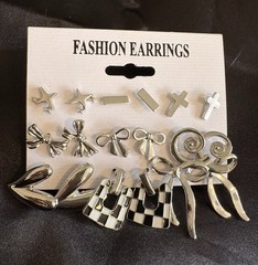 Earring Set 9 Pairs Silver Tone Stacking Fashion Pack