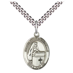 Sterling Silver Blessed Emilee Doultremont Medal 24″ Endless Chain Necklace