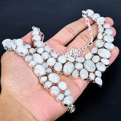 Rainbow Moonstone Gemstone Ethnic Handmade Big Necklace+Bracelet Jewelry KK-002