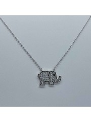 Brand New Sterling Silver 925 Elephant with cubic zirconia stones Necklace