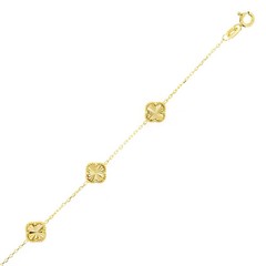 Italian 14k Yellow Gold Diamond Cut Clover Leaves Bracelet 7″ 7.6mm 2.9 grams