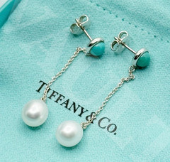 Tiffany & Co. By the Yard Turquoise Pearl Drop Earrings Silver 925 1.77in USA