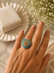 High quality none tarnished Heart stainless steel Ring Gold or Blue Size 7