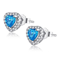 1.0 Cttw Heart Shaped AAA Simulated Blue Topaz Sterling Silver Stud Earrings