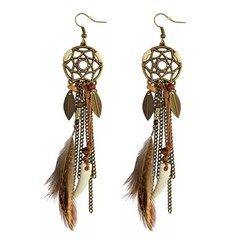 Brown Dream Catcher Feather Earrings Vintage Bohemian Ethnic Dangle Earrings …