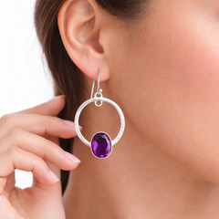 African Amethyst Gemstone Sterling Silver Jewelry Handmade Earrings Gift 1.37”