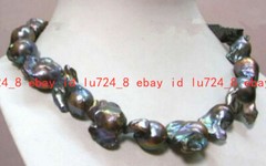 CLASSIC REAL HUGE SOUTH SEA NATURAL BAROQUE BLACK PEARL NECKLACE 16-36″
