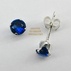 4mm ROUND CZ Sapphire Blue Stud Post Earrings in 925 Sterling Silver – NEW!