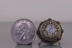 Sterling Silver Emerald & Ruby Accented Domed Bohemian Band Ring 15g 925 Sz: 8
