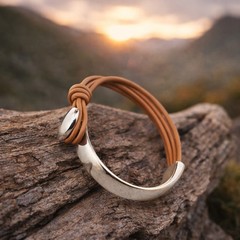 Minimalist Brown Leather Wrap Bracelet Silver Tone Zinc Alloy Cuff 20cm 7.9in
