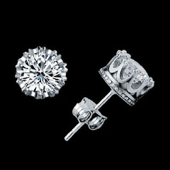 Pretty Silver Plated Round Crown Set Clear White 8mm CZ Stud Earrings