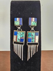 Antique Native American Earrings, Silver (925) and Multi-Stone setting