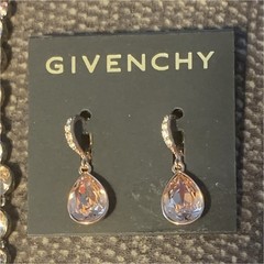 Givenchy Signed Silver Crystal Teardrop Necklace & Drop Earrings Jewelry Set