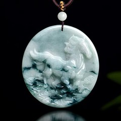 Real Grade A 100% Natural Jade Jadeite Women Zodiac Horse Pendant Necklace