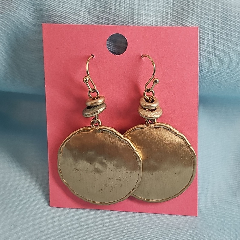 Chico’s Gold Tone Round Disc Dangle/Drop Earrings with Hooks