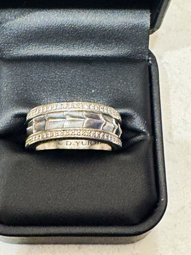David Yurman Signed 925 Silver Band Ring w/ White Diamonds Size 10